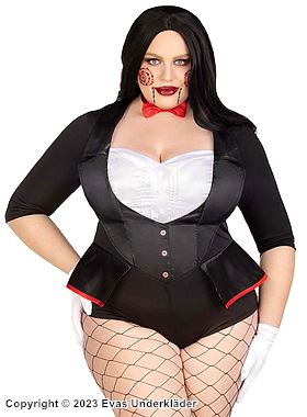 Body costume, buttons, 3/4 length sleeves, bow tie, plus size